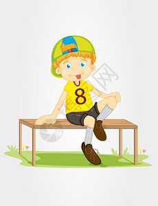 一个男孩坐在长凳上的插图图片