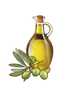 一瓶初榨橄榄油和橄榄枝图片