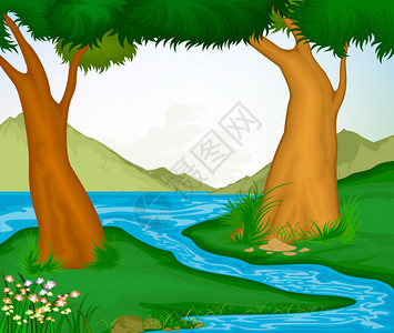 树木和河流的美丽景观图片