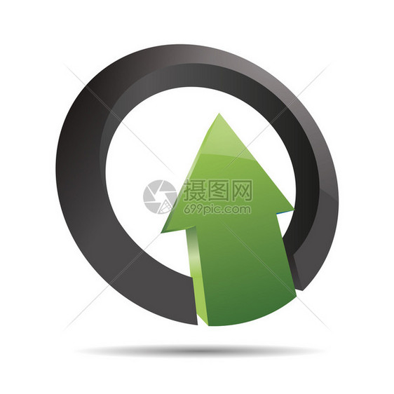 AdobeIllustrator创建的白色背景上的角向上升符号图标环形3D抽象箭头绿色图片