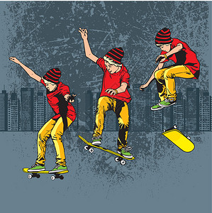 一个在街上玩滑板的少年图片