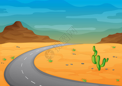 沙漠中的道路插图图片
