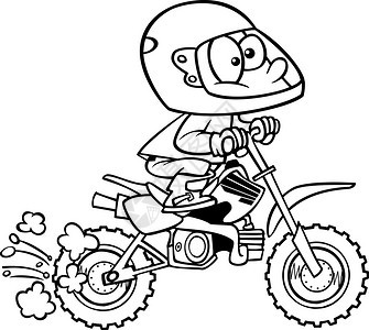黑白线和黑色线的艺术插图一个卡通男孩骑着一图片