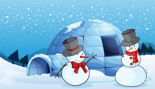 自然界中的冰屋和雪人的插图图片