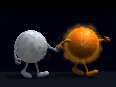 月亮与太阳一起行走在星空图片