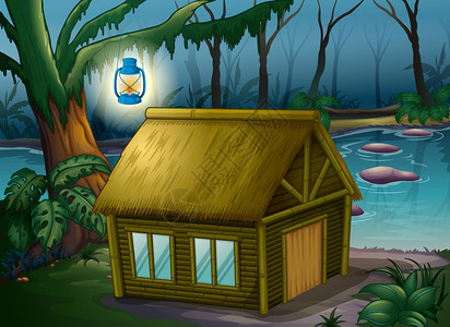 丛林中的竹屋插图背景图片