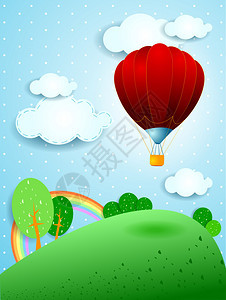 梦幻风景中的红色热气球图片