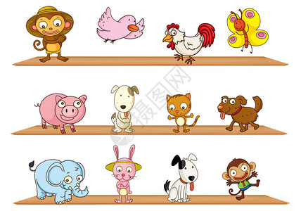 白色背景上不同种类的玩具动物插图Iinfo图片