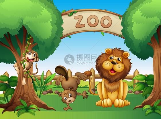 动物园里动物的插图图片
