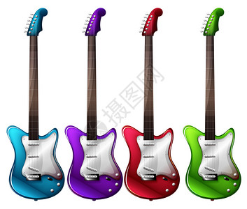 白色背景上的四把彩色电吉他的插图图片