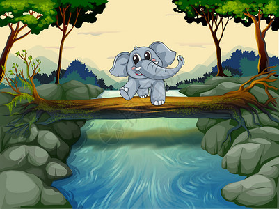 一头大象过河的插图图片