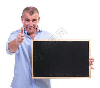 粉笔黑板擦手拿着黑板用大拇指向另一人举起手势插画