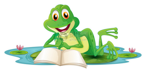 说明青蛙在阅读一本白色背景的图片