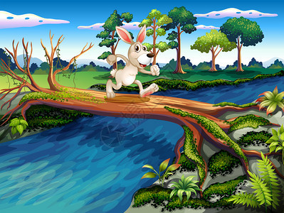 一只兔子过河的插图图片
