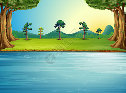 森林与河流的插图图片
