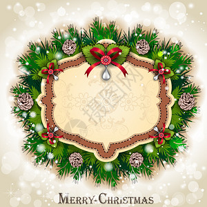 带有松树分支和装饰灯的标志圣诞标签图片