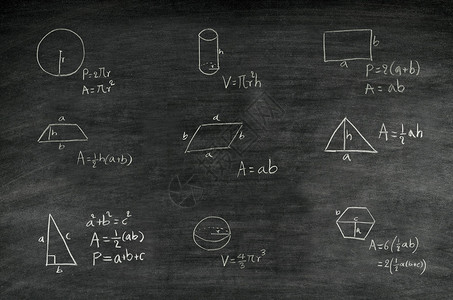 写在黑板上的几何形状的数学公式图片