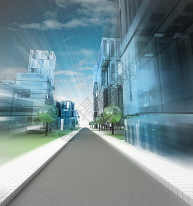 将未来城市街道以新的现代视觉化在运动图片