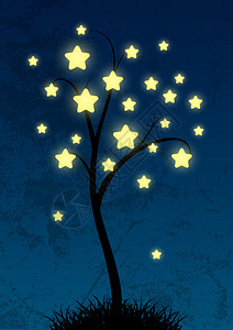 在夜背景的童话星光树图片