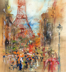巴黎街头插图油画图片