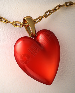 红色闪亮的心挂着金链被图片