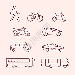 行人自行车小摩托车出租车公共汽车矢量说背景图片