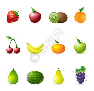 新鲜水果的颜色图标EPS10包括每个图标的AIPDF和透明PNG带阴图片