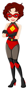 戴森吸尘器说明一名女超级英雄在白色背景上戴着红色面罩插画