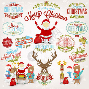 圣诞复古图标要素和说明集StencilsRetroStatus图片