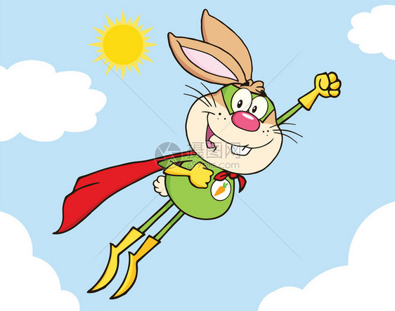 在天空中飞翔的棕兔超级英雄卡通人物图片