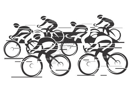黑色白背景有六辆自行车骑手的自行车图片