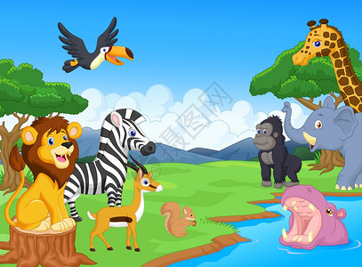 可爱的非洲野生动物漫画角色场景CooteAfricansafa图片