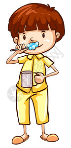 一个男孩刷牙的插图插画