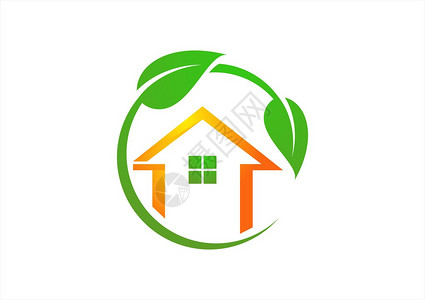 圆形绿叶标志生态植物庇护所房屋图标商业行图片