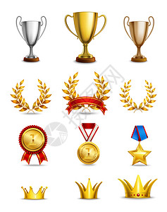 不同大小奖项和奖章的分级图标组背景图片