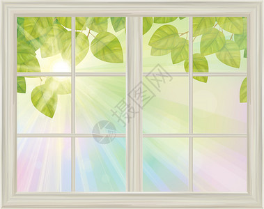 矢量窗口有春景绿叶在阳图片