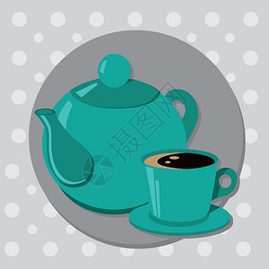 茶壶和茶杯或咖啡Vic图片