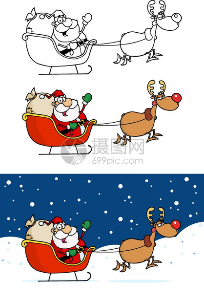 圣诞条款与驯鹿一起滑雪Vect图片
