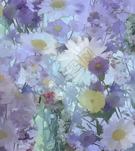 复古花卉绘画柔和色彩和模糊背景风格的花朵图片
