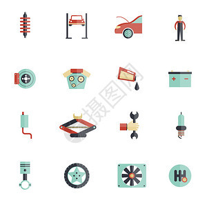 配有机械工具汽车维修标志的汽车服务平板图标图片