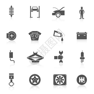 汽车服务黑色图标集与汽车电池汽车零件运输服务符图片