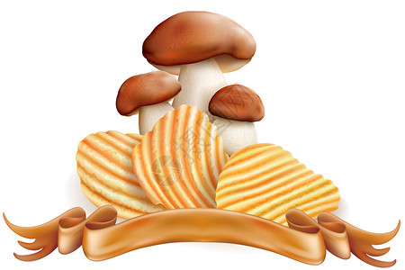 白色背景中的薯片和蘑菇图片