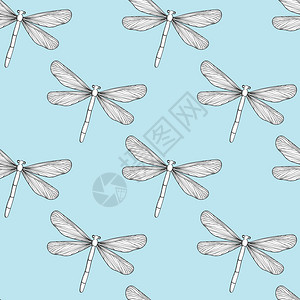 飞蜻蜓蓝色无缝模式图片