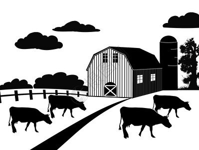 田园文艺白色背景上的农场景观矢量图插画