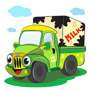 卡通的快乐卡车汽运输牛奶矢量图背景图片