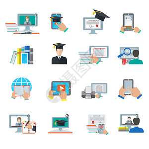 在线教育电子电子教育数字毕业平面图标图片