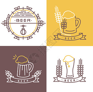 矢量啤酒标志和横幅酒吧和酒吧的线条图背景图片