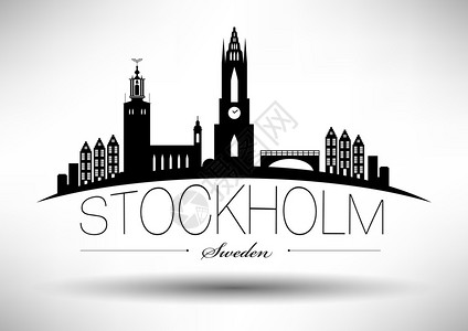 斯德哥尔摩天空线白色背景上带背景图片