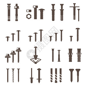 紧固件图标设置螺丝和钉子矢量背景图片