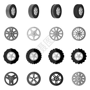 Tire服务电话和安装图标黑集图片